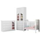 Quarto De Bebê Cômoda Guarda Roupa Eloísa E Berço Branco - Phoenix Baby