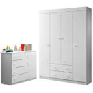 Quarto De Bebe Cômoda Sapateira E Guarda Roupa 4 Portas Mdf
