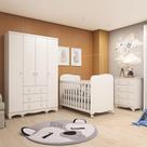Quarto de Bebê Completo 1 Berço Americano Uli 1 Guarda Roupa Júnior 1 Cômoda Júnior Móveis Peroba Branco Brilho