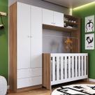 Quarto de Bebê Completo 3 em 1 Imaginação 4 Portas Nogal Manchester/Branco - Pnr Móveis