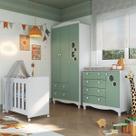 Quarto de Bebê Completo Aquarela 4 em 1 com Colchão Carvalho Verde/Branco - Pnr Móveis