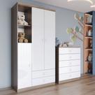 Quarto de Bebê Completo Bala de Menta 3 Portas 7 Gavetas Rústico/Branco - Henn