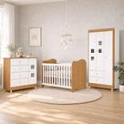 Quarto de Bebê Completo Berço 100% MDF com Guarda-Roupa 3 Portas Nuvem Marrom/Branco Amadeirado