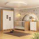 Quarto De Bebê Completo Berço 3 Em 1 Para Colchão 130x60cm Serena Multimóveis MP4523 Madeirado-branco