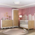 Quarto De Bebê Completo Berço Americano 3 Em 1 Colchão Allegra Multimóveis MP4610 Branco/madeirado