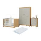 Quarto De Bebê Completo Berço Americano 3 Em 1 Colchão Dengo Multimóveis MP4604 Madeirado-off White