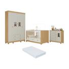 Quarto De Bebê Completo Berço Americano 3 Em 1 Colchão Fofura Multimóveis MP4661 Madeirado-off White