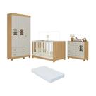 Quarto De Bebê Completo Berço Americano 3 Em 1 Colchão Fofura Multimóveis MP4669 Madeirado-off White