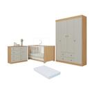 Quarto De Bebê Completo Berço Americano 3x1 Colchão Encanto Multimóveis MP4597 Madeirado-off White