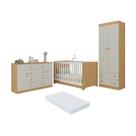 Quarto De Bebê Completo Berço Americano 3x1 Colchão Encanto Multimóveis MP4609 Madeirado-off White