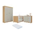 Quarto De Bebê Completo Berço Americano 3x1 Colchão Realeza Multimóveis MP4599 Madeirado-off White