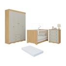 Quarto De Bebê Completo Berço Americano 3x1 Colchão Realeza Multimóveis MP4603 Madeirado-off White