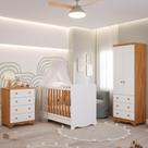 Quarto de Bebê Completo Berço Americano Ben 3 Em 1 Cômoda Júnior Simples 4 Gavetas Guarda Roupa Júnior 2 Portas 3 Gavetas