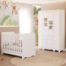 Quarto de Bebê Completo Berço Americano Ben 3 Em 1 Guarda Roupa 4 Portas 3 Gavetas Uli MDF