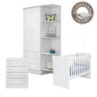 Quarto de Bebê Completo Berço Colchão Light Guarda Roupa Cômoda Doce Sonho Branco Qmovi Ortobom