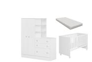 Quarto De Bebê Completo Berço Com Colchão Roupeiro 2 Portas 3 Gavetas Branco - Leartam Móveis