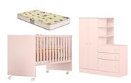 Quarto De Bebê Completo Berço Com Colchão Roupeiro 2 Portas 3 Gavetas - Leartam Móveis