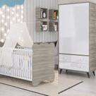 Quarto de Bebê Completo Berço com Guarda roupa 2 Portas 2 Gavetas Pipoca