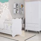 Quarto de Bebê Completo Berço com Roupeiro 2 Portas 2 Gavetas Estrela Móveis Percasa Branco