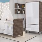 Quarto de Bebê Completo Berço com Roupeiro 2 Portas 2 Gavetas Estrela Móveis Percasa Carvalho/Branco