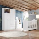 Quarto de Bebê Completo Berço, Cômoda e Guarda-roupa Vanila