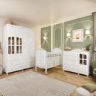 Quarto de Bebê Completo Berço Mini Cama com Capitonê Guarda Roupa Cômoda MDF Janela Elô New Móveis Peroba