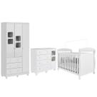 Quarto De Bebê Completo Branco Com Berço Guarda-Roupa Cômoda