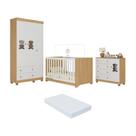 Quarto De Bebê Completo C- Berço Americano 3 Em 1 Colchão Fofura Multimóveis MP4669 Madeirado-branco