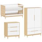 Quarto de Bebê Completo com Berço 2 em 1, Cômoda 3 Gavetas e Guarda Roupa 2 portas Tomi Branco com Carvalho