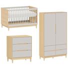 Quarto de Bebê Completo com Berço 2 em 1, Cômoda 3 Gavetas e Guarda Roupa 2 portas Tomi Cinza com Carvalho