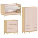 Quarto de Bebê Completo com Berço 2 em 1, Cômoda 3 Gavetas e Guarda Roupa 2 portas Tomi Rosa com Carvalho