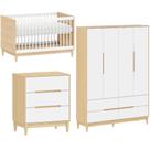 Quarto de Bebê Completo com Berço 2 em 1, Cômoda 3 Gavetas e Guarda Roupa 4 Portas Tomi Branco com Carvalho