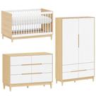Quarto de Bebê Completo com Berço 2 em 1, Cômoda 6 Gavetas e Guarda Roupa 2 portas Tomi Branco com Carvalho