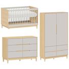 Quarto de Bebê Completo com Berço 2 em 1, Cômoda 6 Gavetas e Guarda Roupa 2 portas Tomi Cinza com Carvalho