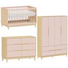 Quarto de Bebê Completo com Berço 2 em 1, Cômoda e Guarda Roupa 4 portas Tomi Rosa com Carvalho Malva