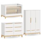 Quarto de bebê completo com Berço 2 em 1, Cômoda e Guarda Roupa Cozy Branco com Carvalho