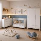 Quarto de bebê completo com Berço 2 em 1, vira Mini Cama Cômoda e Guarda Roupa Cozy Branco
