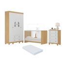Quarto De Bebê Completo Com Berço 3 Em 1 Colchão Incluso Aurora Multimóveis MP4572 Madeirado-branco