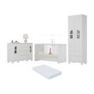 Quarto De Bebê Completo Com Berço 3 Em 1 Com Colchão Incluso Aurora Multimóveis MP4580 Branco