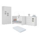 Quarto De Bebê Completo Com Berço 3 Em 1 Com Colchão Incluso Serena Multimóveis MP4543 Branco