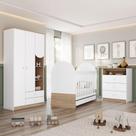 Quarto de Bebê Completo com Berço 3 em 1 Cômoda e Guarda-roupa Magia Branco/Jequitibá