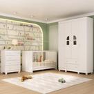 Quarto De Bebê Completo Com Berço 3 Em 1 Para Colchão 130x60cm Nina Multimóveis MP4554 Branco Quarto De Bebê Completo Com Berço 3 Em 1 Para Colchão 130x60cm Nina Multimóveis MP4554 Branco