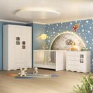 Quarto De Bebê Completo Com Berço 3 Em 1 Para Colchão 130x60cm Serena Multimóveis MP4519 Branco