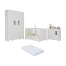 Quarto De Bebê Completo Com Berço Americano 3 Em 1 Colchão Fofura Multimóveis MP4661 Branco