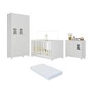 Quarto De Bebê Completo Com Berço Americano 3 Em 1 Colchão Fofura Multimóveis MP4669 Branco