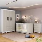 Quarto De Bebê Completo Com Berço Americano 3 Em 1 Fofura Multimóveis MP4649 Branco-off White