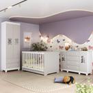 Quarto De Bebê Completo Com Berço Americano 3 Em 1 Fofura Multimóveis MP4657 Branco-off White