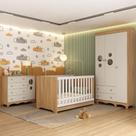 Quarto De Bebê Completo Com Berço Americano 3 Em 1 Suspiro Multimóveis MP4624 Madeirado-off White