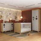 Quarto De Bebê Completo Com Berço Americano 3 Em 1 Suspiro Multimóveis MP4628 Madeirado-off White