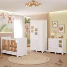 Quarto de Bebê Completo com Berço Americano Ben 3 Em 1 Guarda Roupa 3 Portas e Cômoda Uli 4 Gavetas MDF